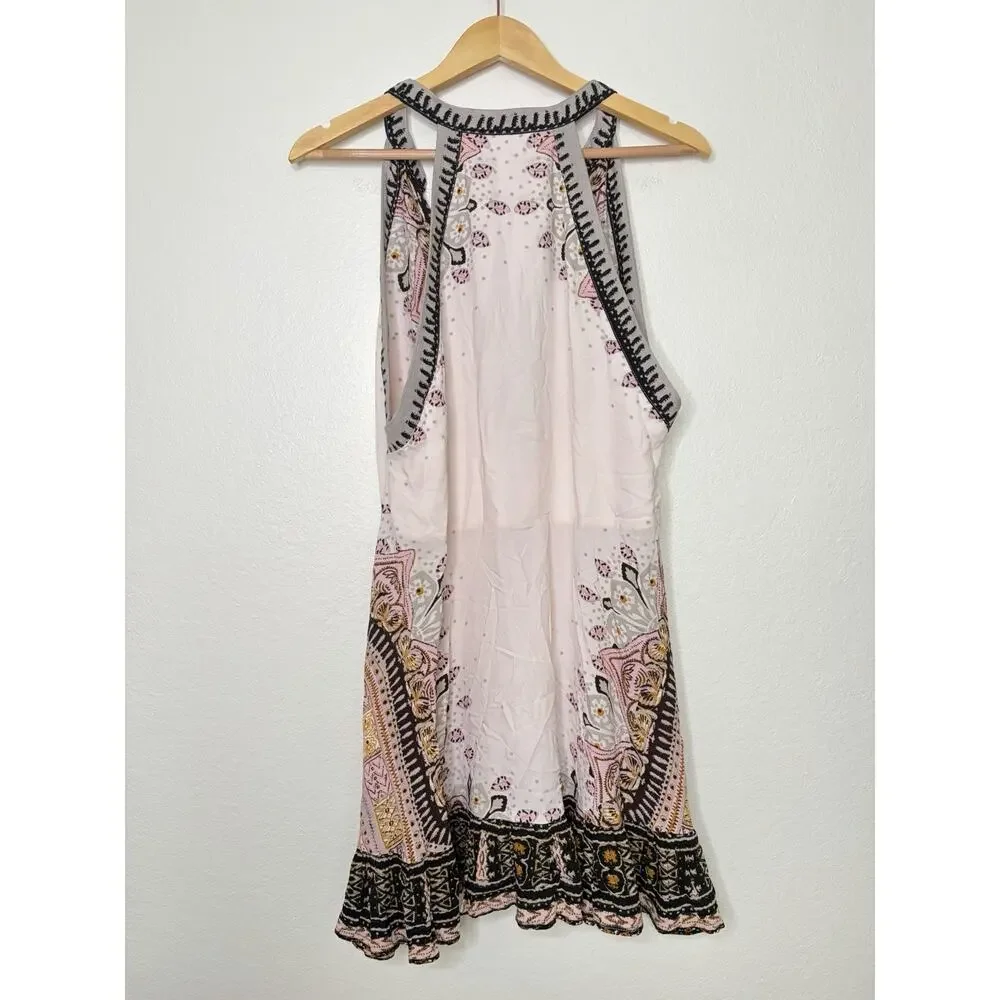 Free People Steal The Sun Woven Printed Tunic/Dress Cream Combo Rayon Sz Large - Picture 3 of 3